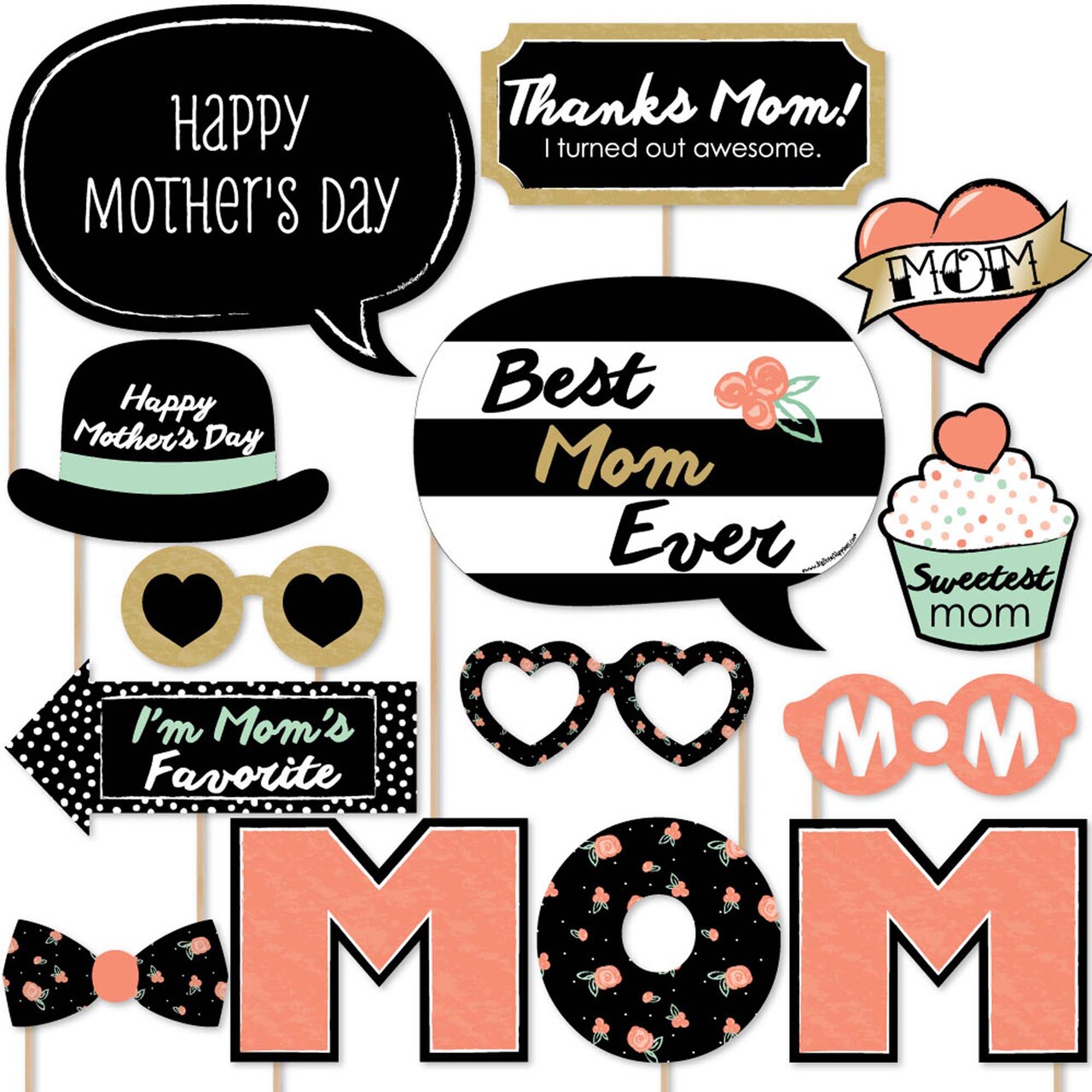 Big Dot of Happiness Best Mom Ever - Mother's Day Photo Booth Props Kit - 20 Count